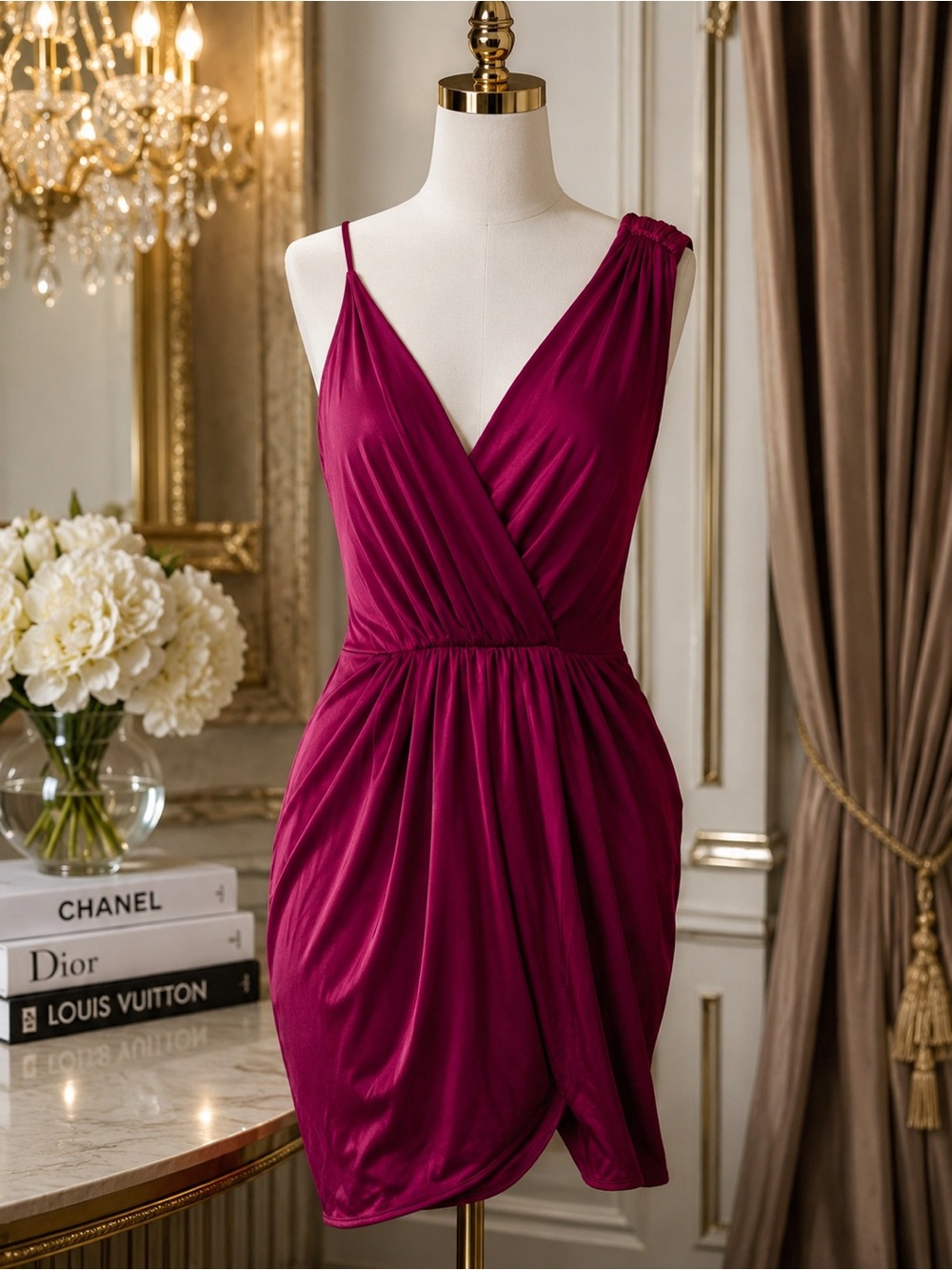 Rebecca Minkoff 100% Silk Magenta Draped Cocktail Dress NWT Size 8